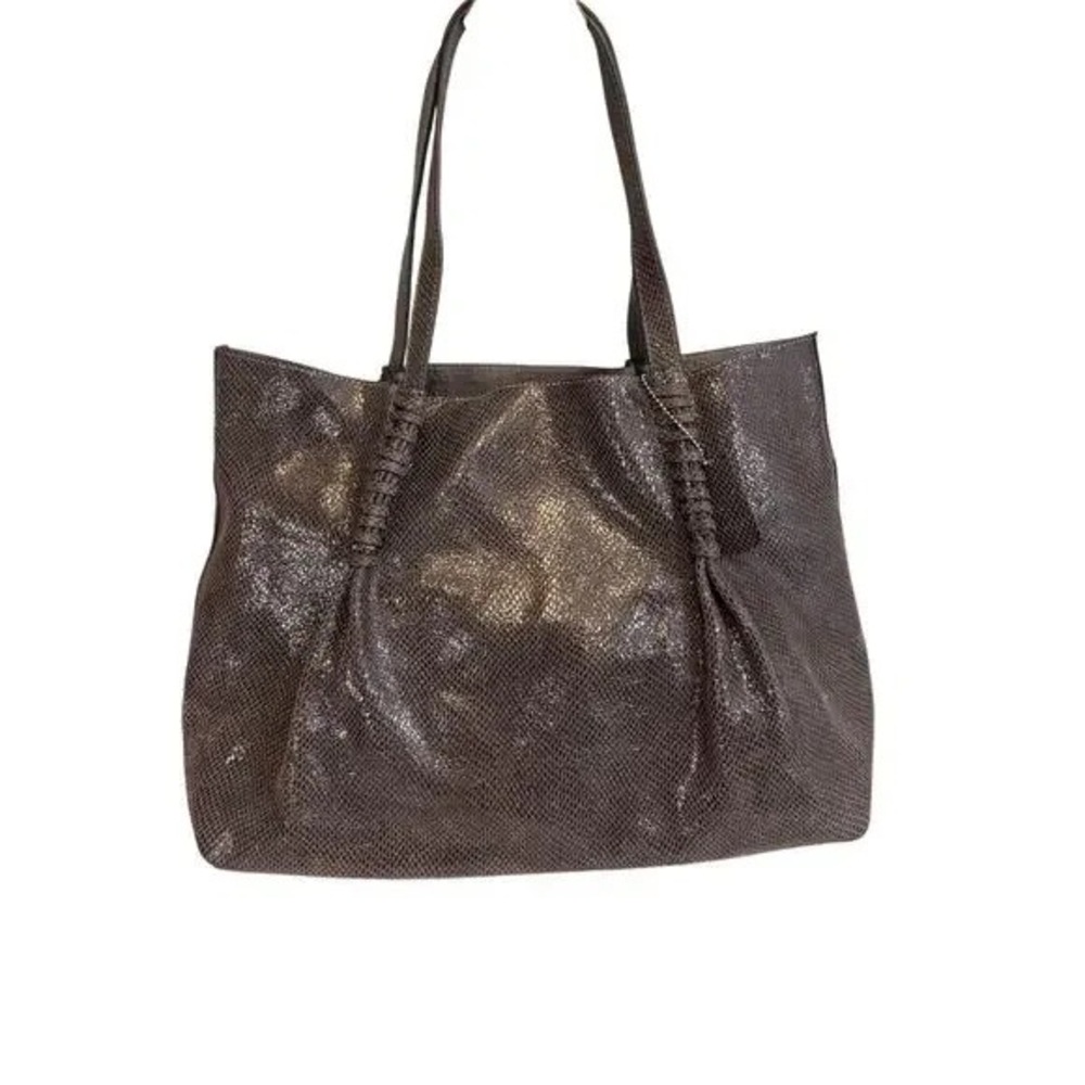 Buco Tote Shoulder Bag Gray Leather Snake Print Handbag Purse Office Workwear